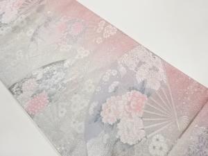 扇に花々・鳥模様織出し袋帯